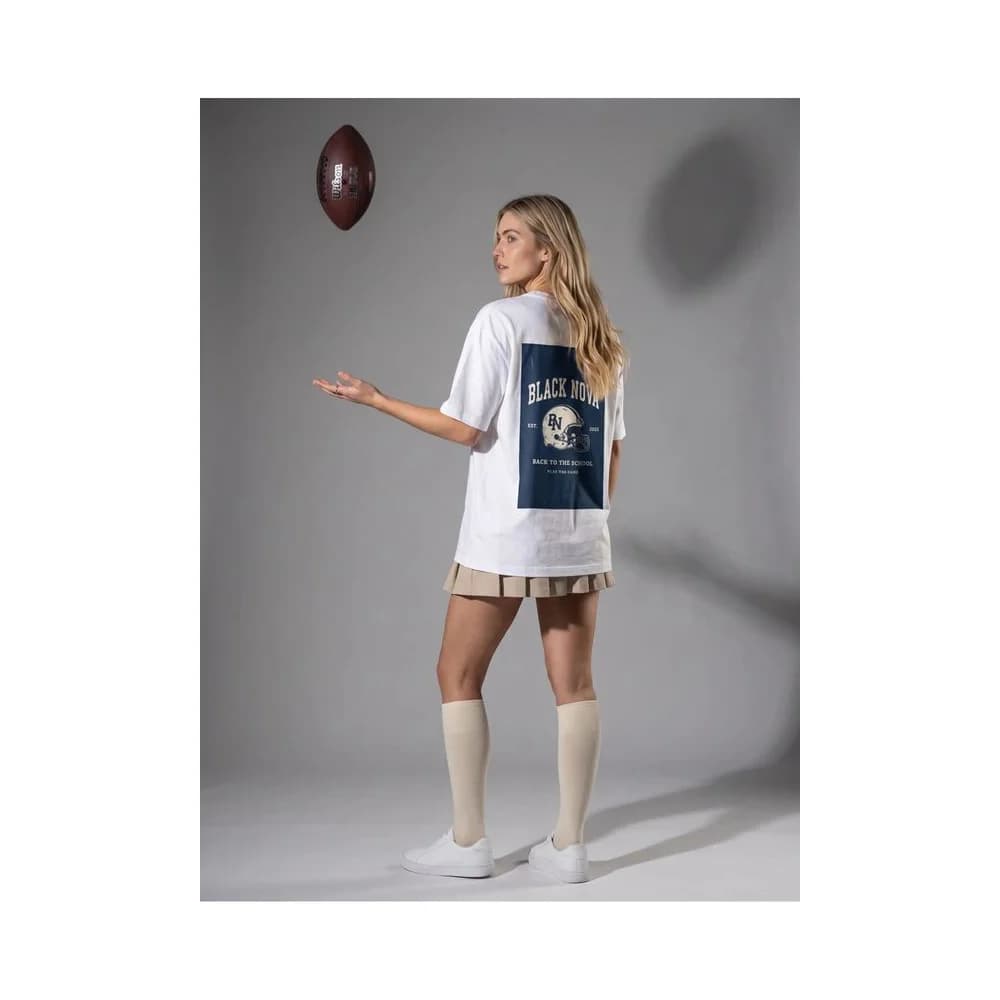 Oversize Baskılı Unisex Tişört Nova Football beyaz