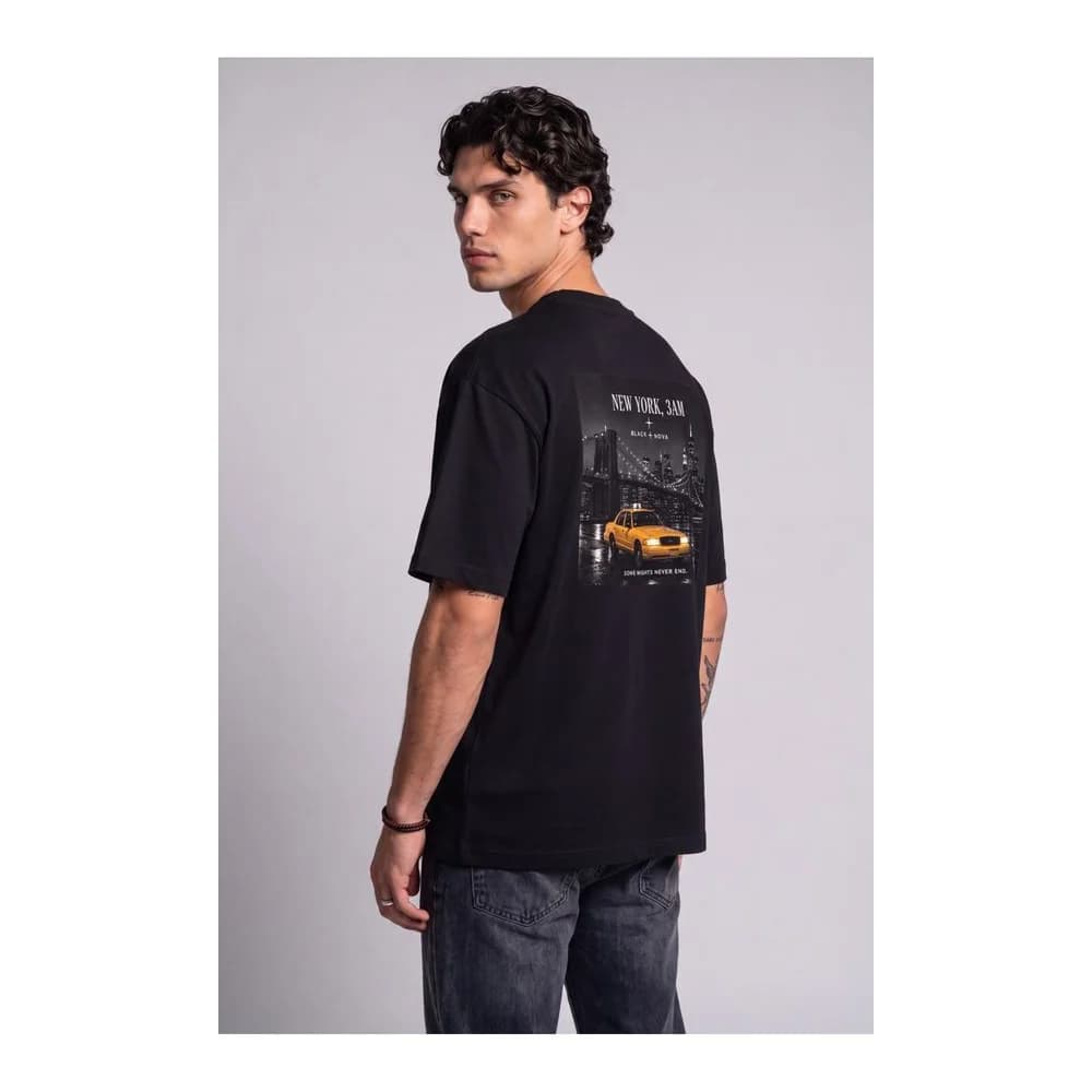 Oversize Baskılı Unisex Tişört New York Taxi black siyah