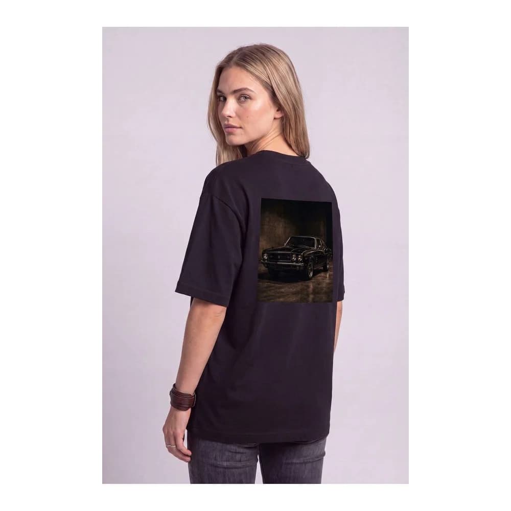 Oversize Baskılı Unisex Tişört Classic Car Black siyah