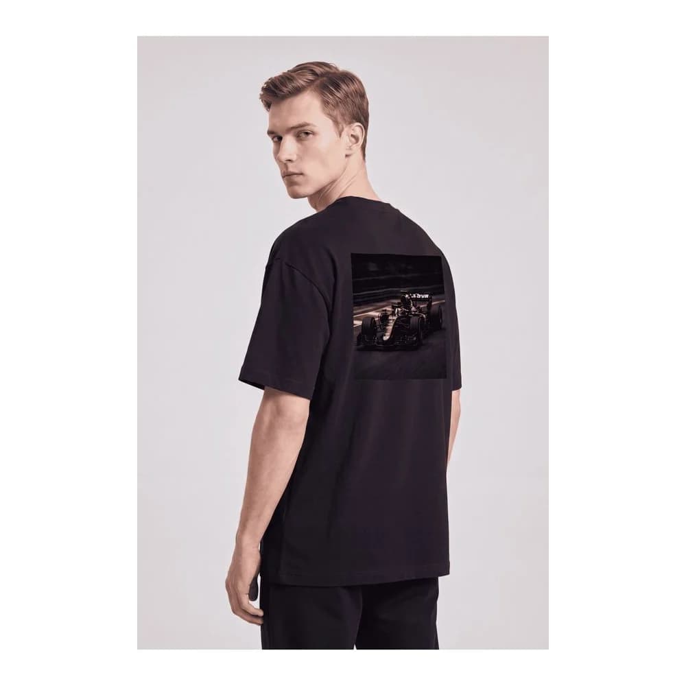 Oversize Baskılı Unisex Tişört F1 black siyah