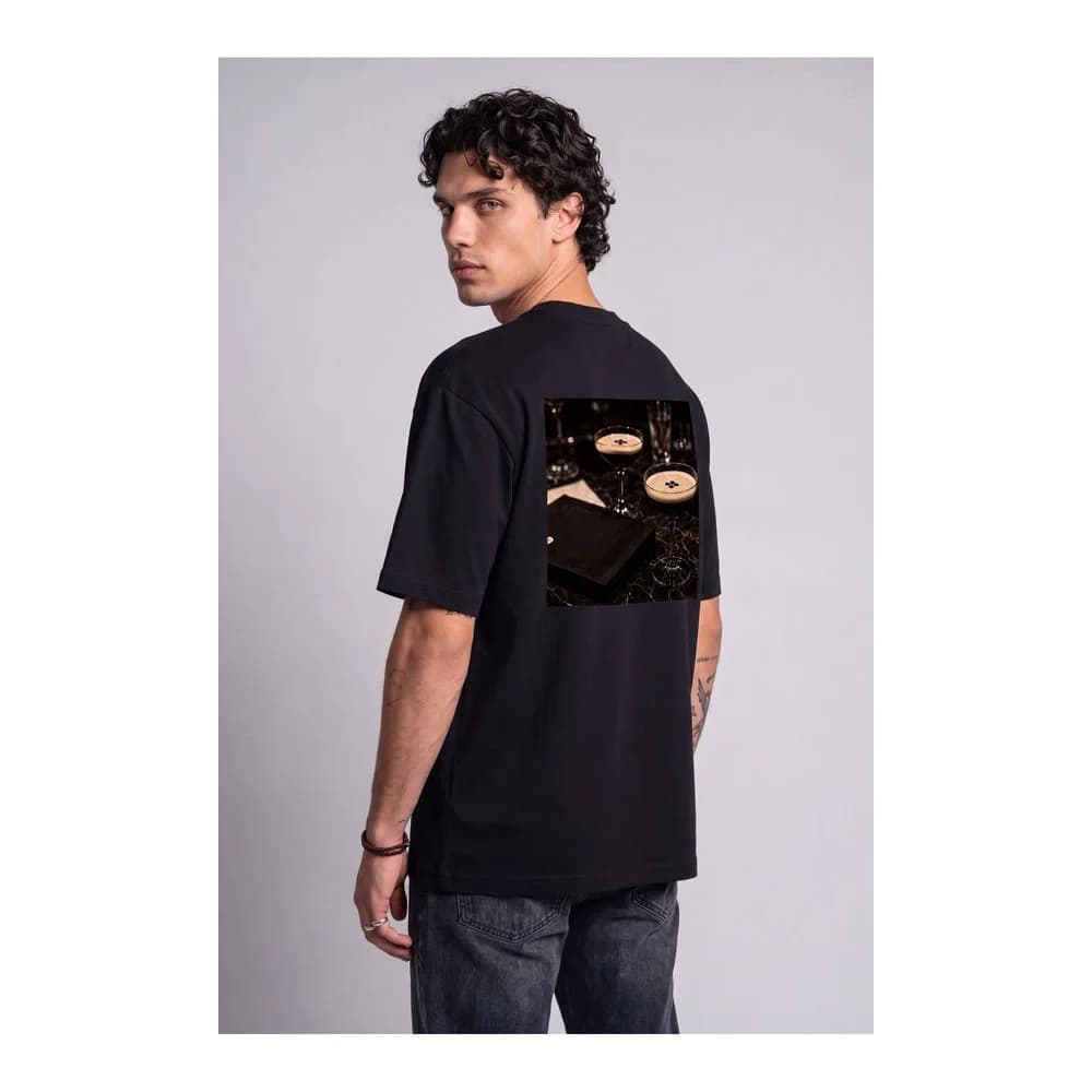 Oversize Baskılı Unisex Tişört Espresso Martini black siyah