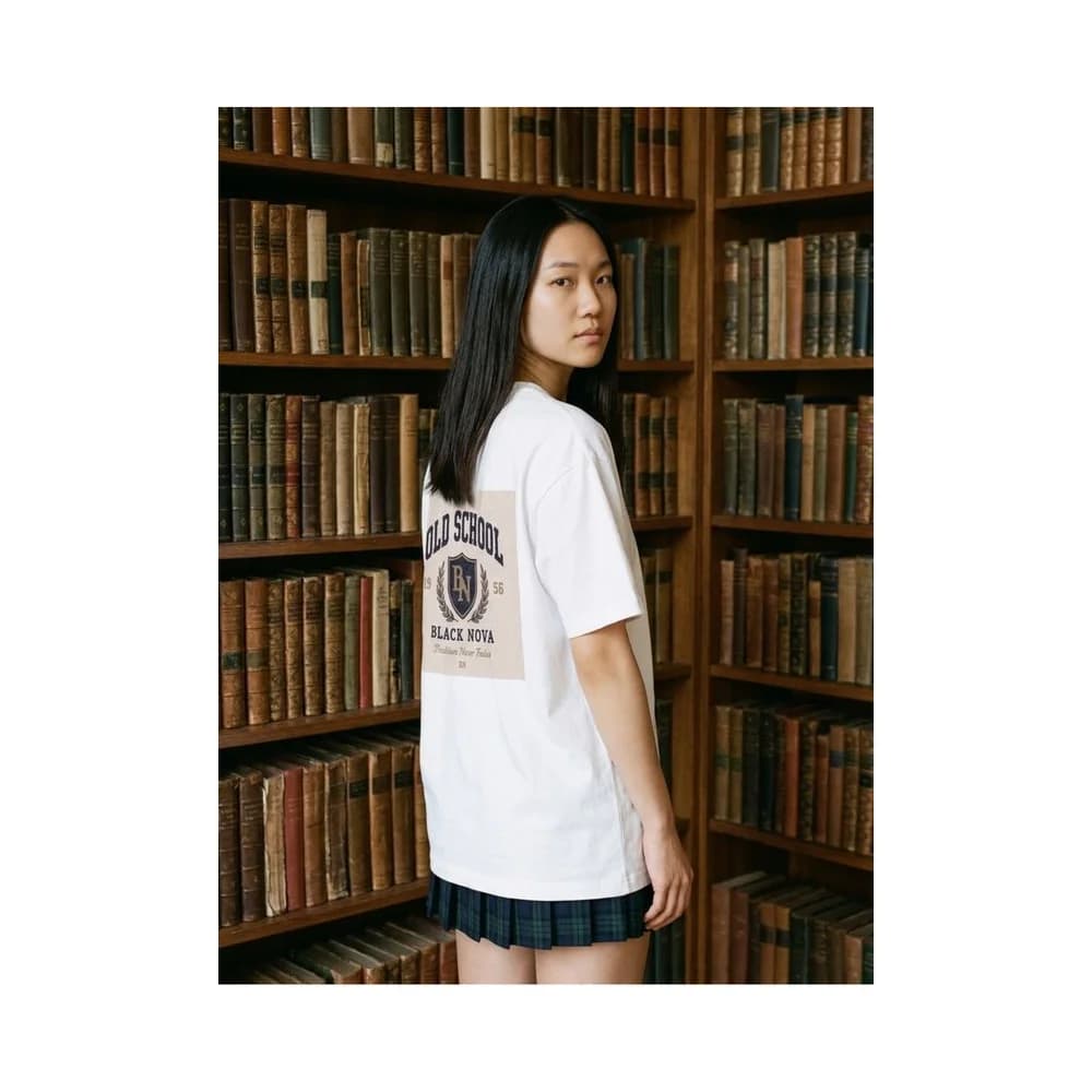Oversize Baskılı Unisex Tişört Back To The School beyaz