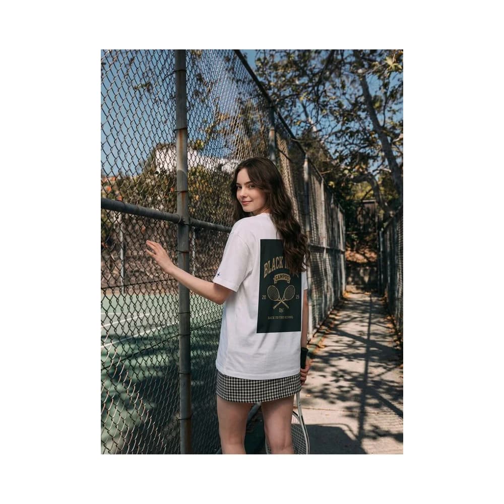 Oversize Baskılı Unisex Tişört Campus Tennis beyaz