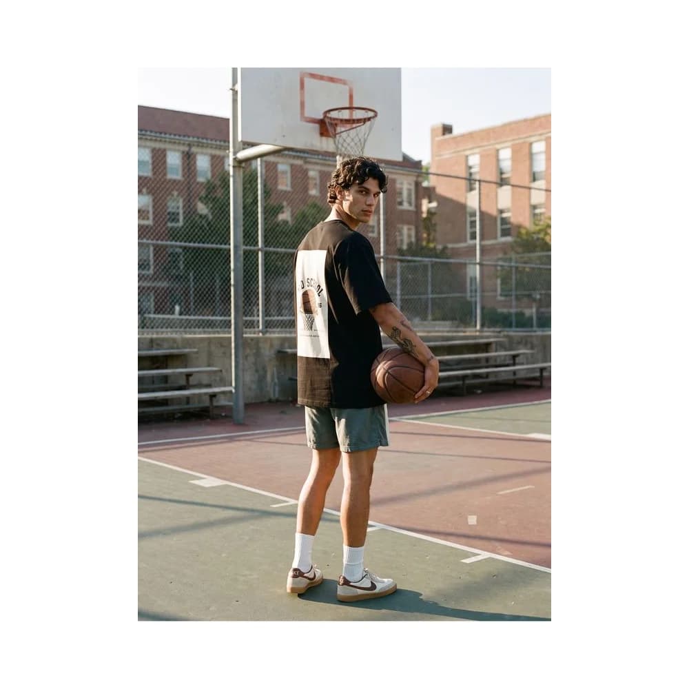 Oversize Baskılı Unisex Tişört Basketball 86 Black siyah