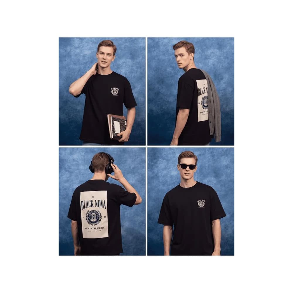 Oversize Baskılı Unisex Tişört The Academy Black siyah