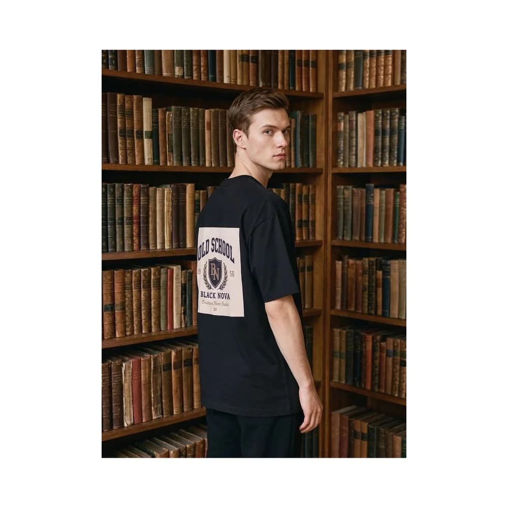 Oversize Baskılı Unisex Tişört Back To The School Black siyah