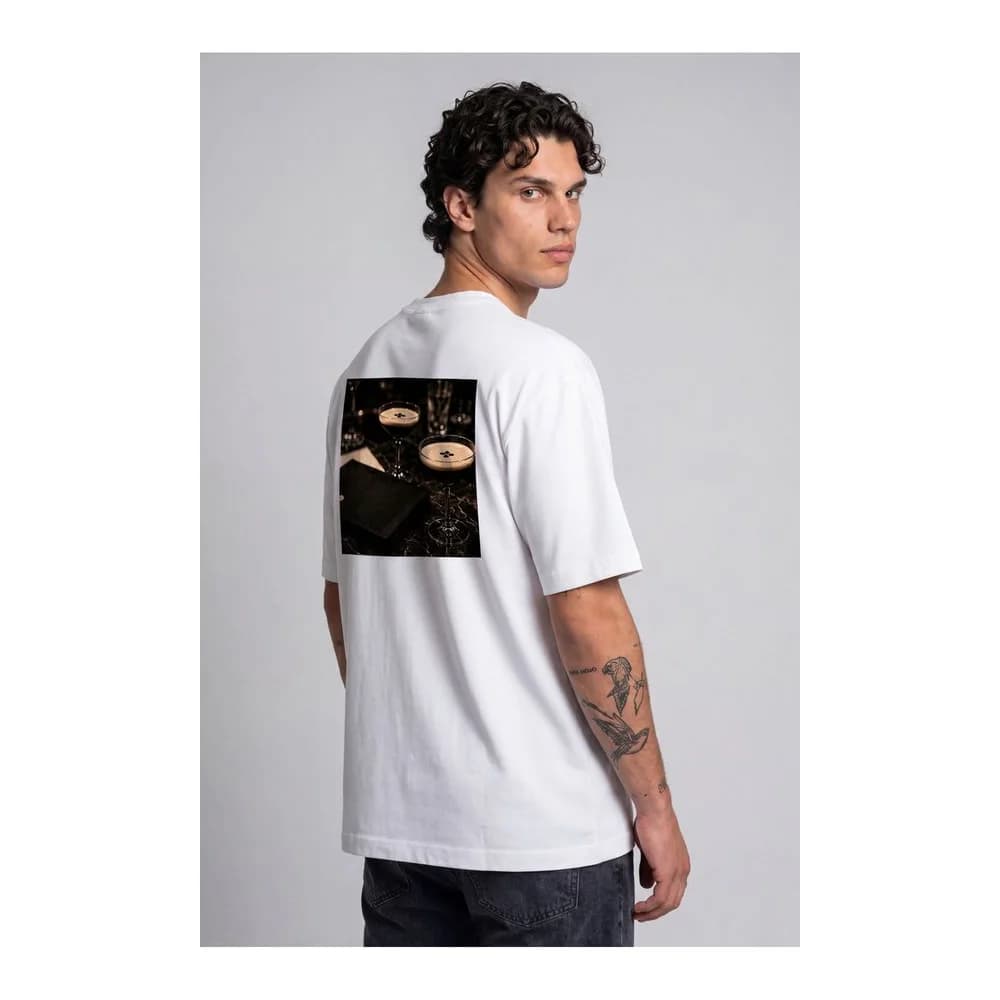 Oversize Baskılı Unisex Tişört Espresso Martini beyaz