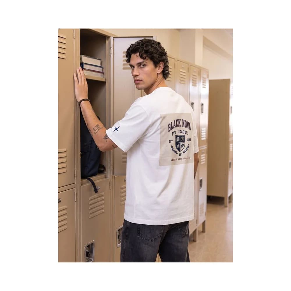Oversize Baskılı Unisex Tişört Ivy League beyaz