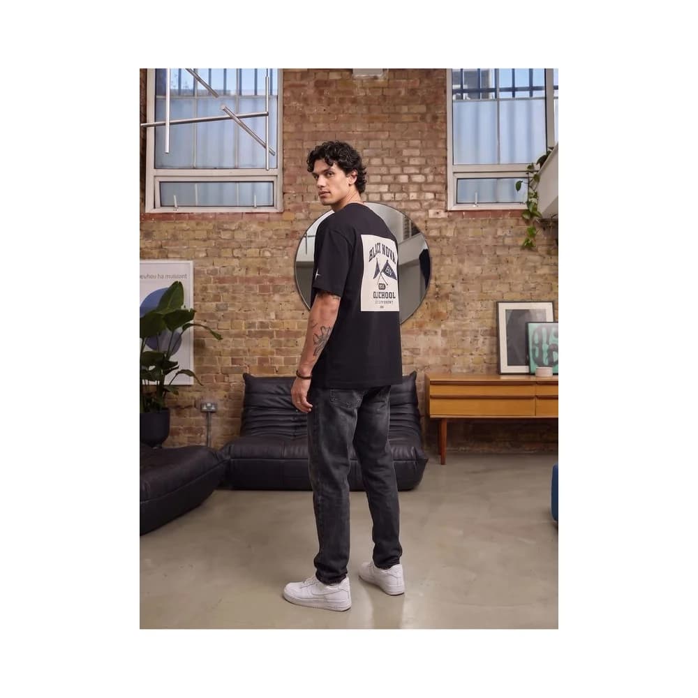 Oversize Baskılı Unisex Tişört Old School Black siyah