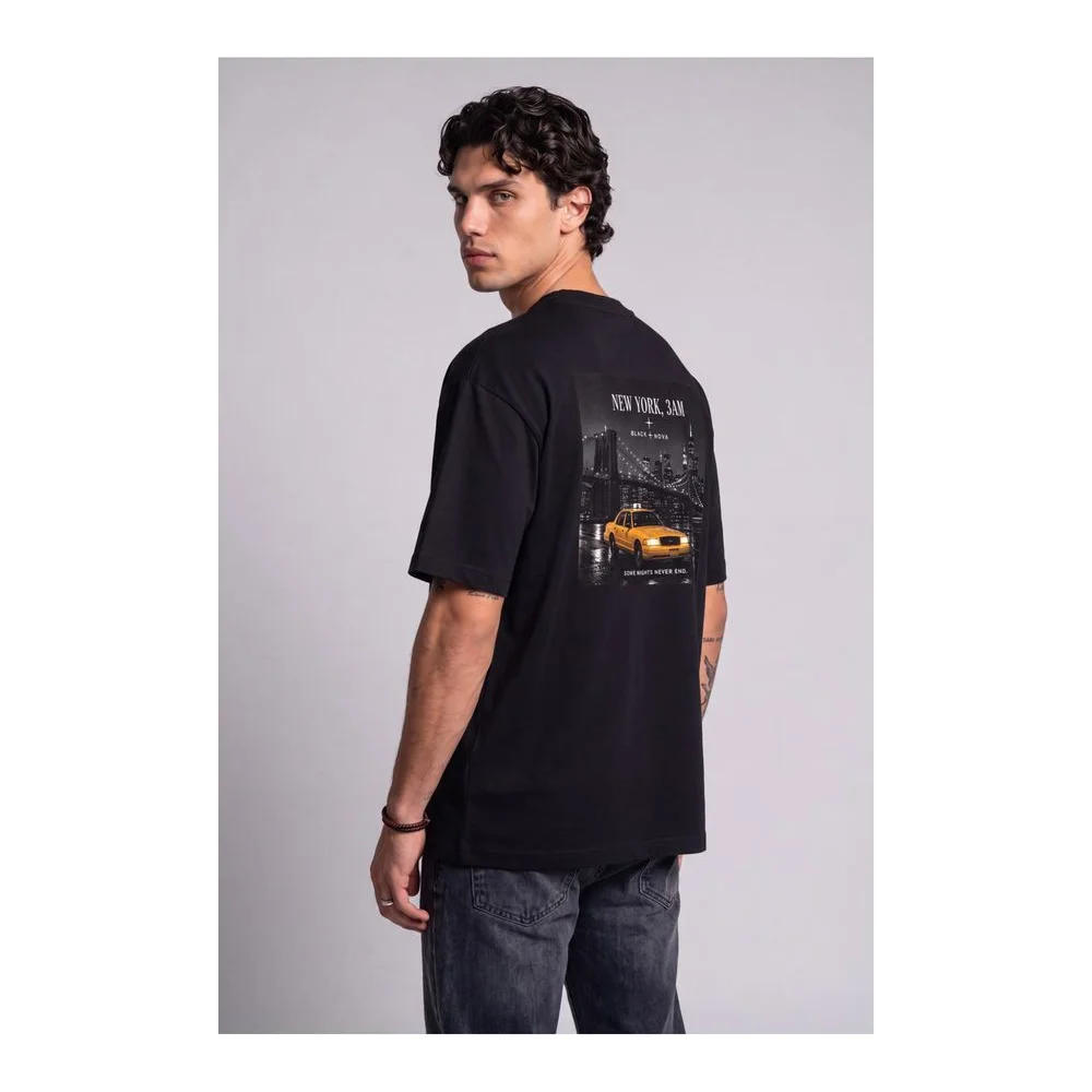 Oversize Baskılı Unisex Tişört New York Taxi black siyah