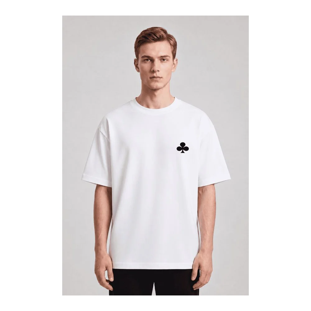 Oversize Baskılı Unisex %100 Pamuk T-shirt Club King Beyaz