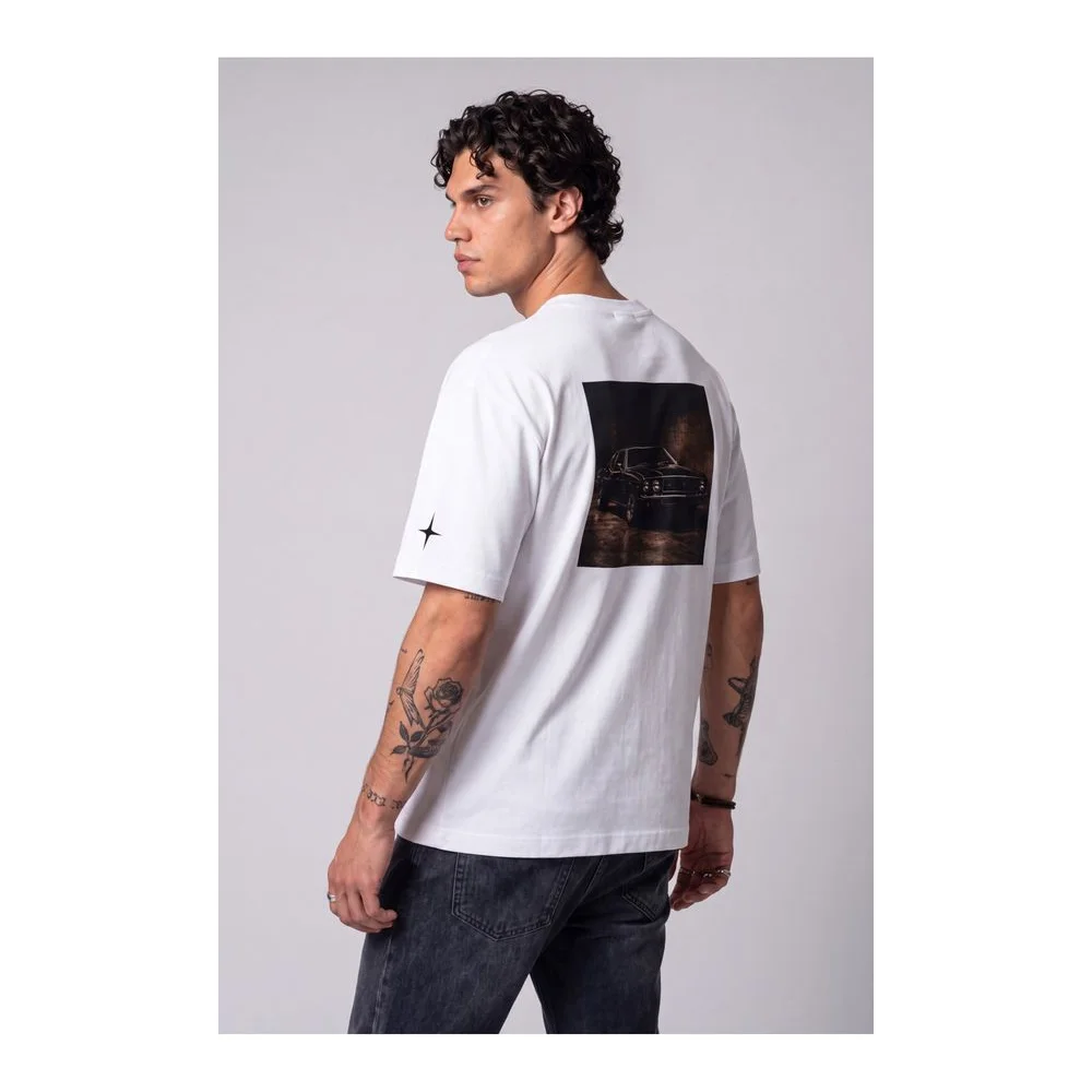 Oversize Baskılı Unisex Tişört Classic Car beyaz