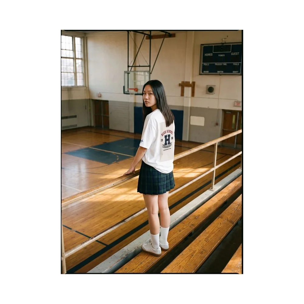 Oversize Baskılı Unisex Tişört High School 90 beyaz