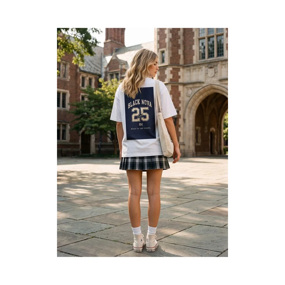 Oversize Baskılı Unisex Tişört Class 25 beyaz