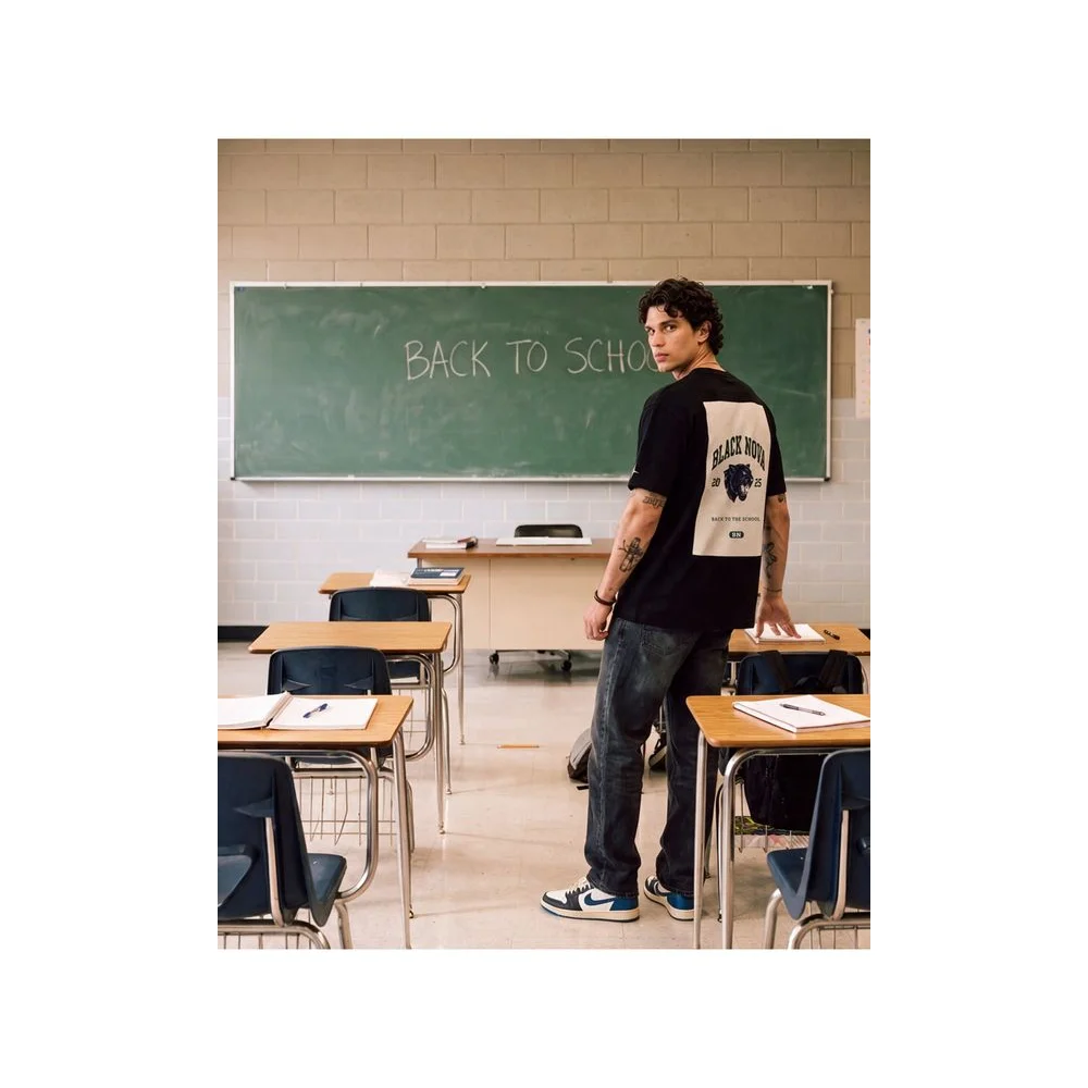 Oversize Baskılı Unisex Tişört Panther Club Black siyah