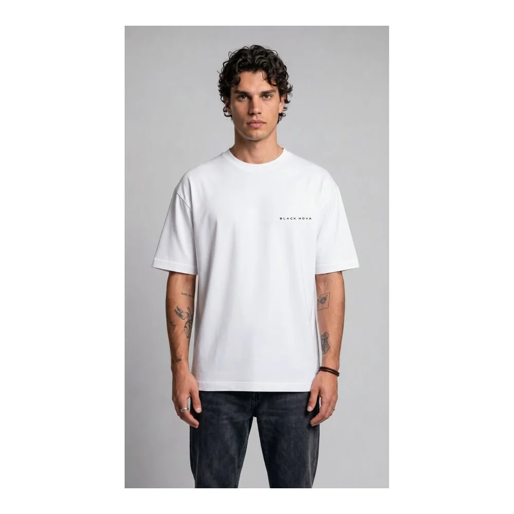 Oversize Baskılı Unisex Tişört Lone Rider beyaz