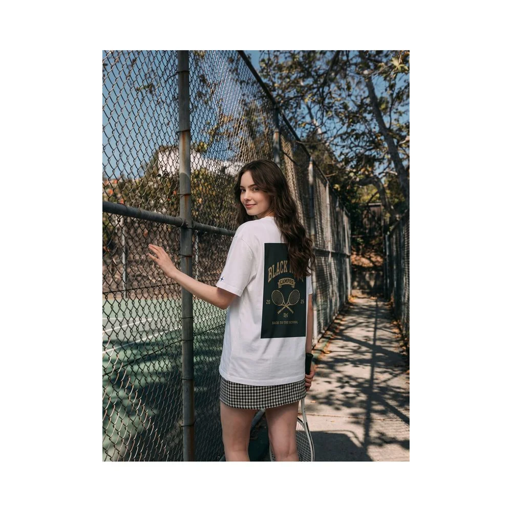 Oversize Baskılı Unisex Tişört Campus Tennis beyaz