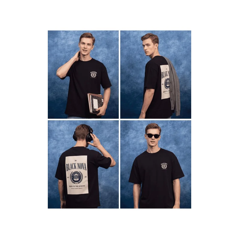 Oversize Baskılı Unisex Tişört The Academy Black siyah