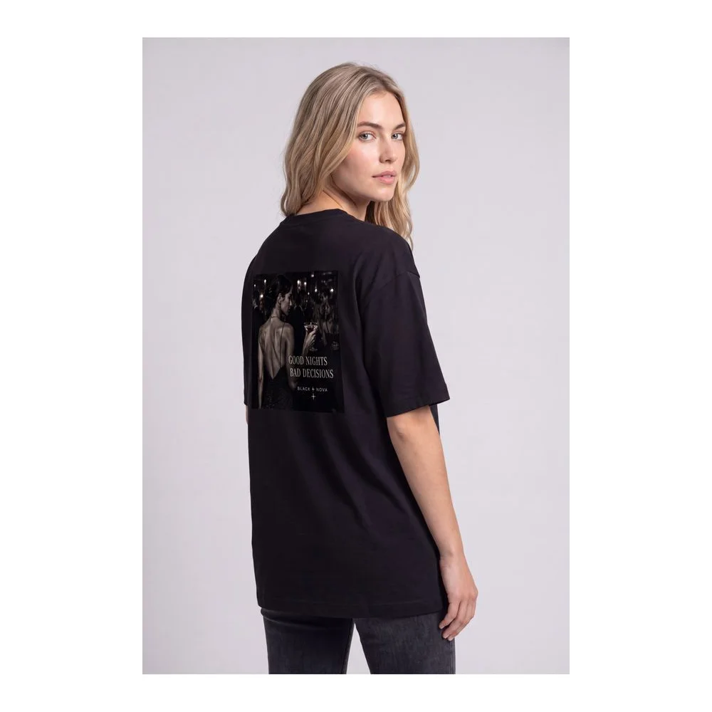 Oversize Baskılı Unisex Tişört Bas desicions Black siyah