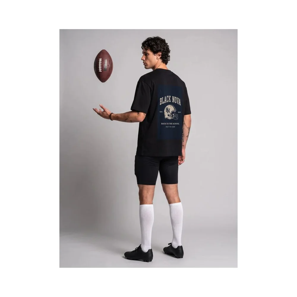 Oversize Baskılı Unisex Tişört Nova Football Black siyah