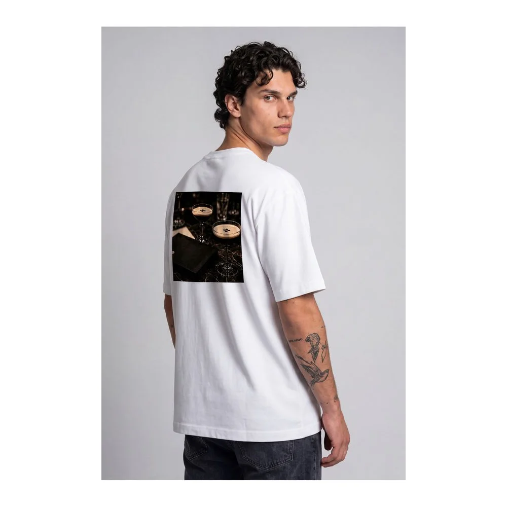 Oversize Baskılı Unisex Tişört Espresso Martini beyaz
