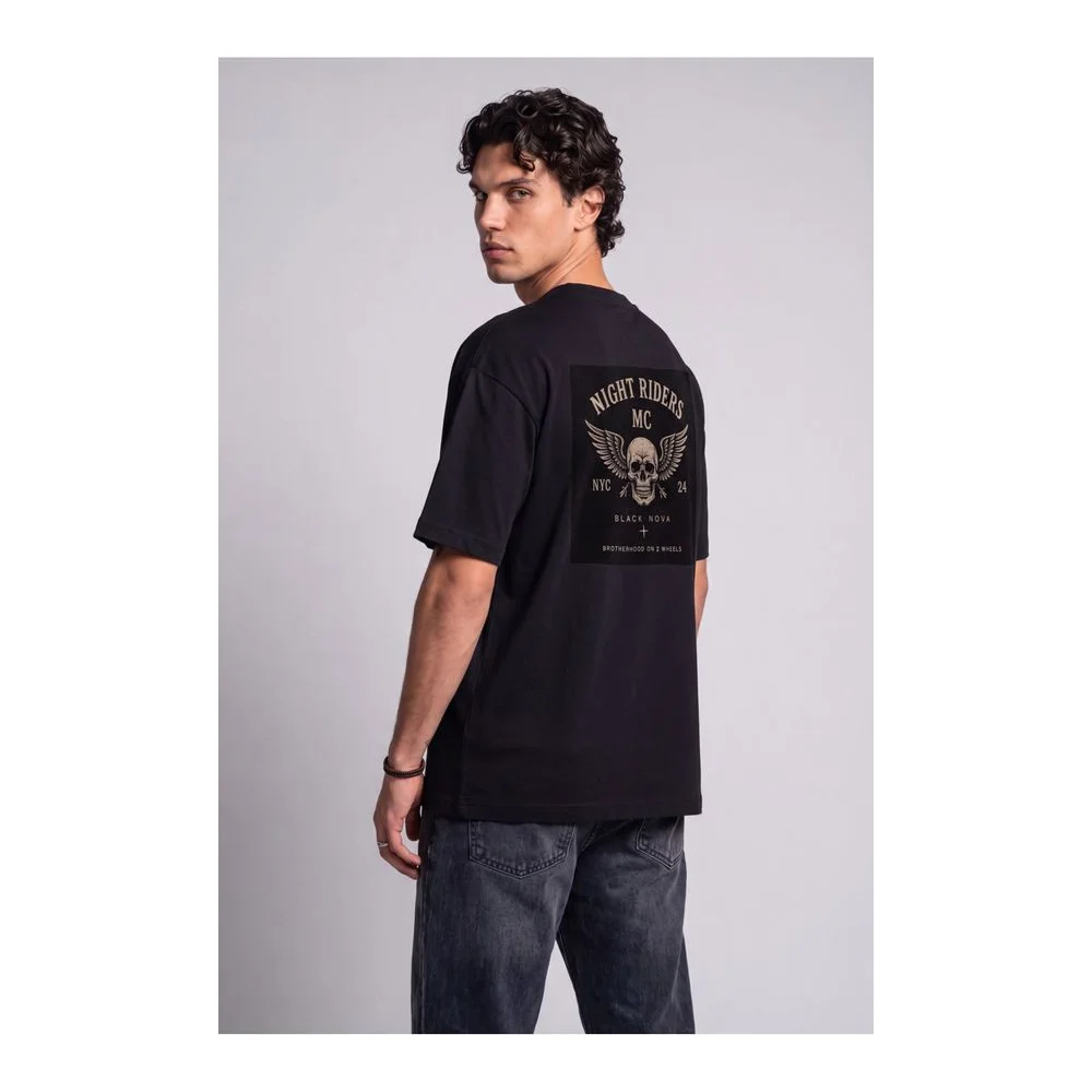 Oversize Baskılı Unisex Tişört Night Riders Black siyah